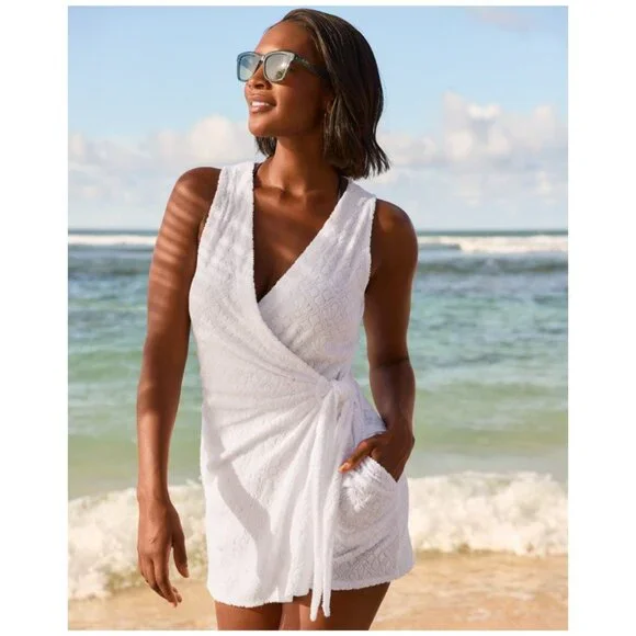 NWT Tommy Bahama Textured Terry Beach Romper in White Sz Small Fits Like Sz 6-8 - Picture 2 of 15